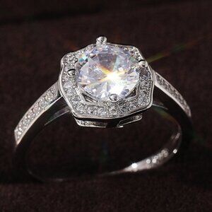 😍Engagement Hollow Anillos Sparkling Round CZ Dainty Silver Rings, L133